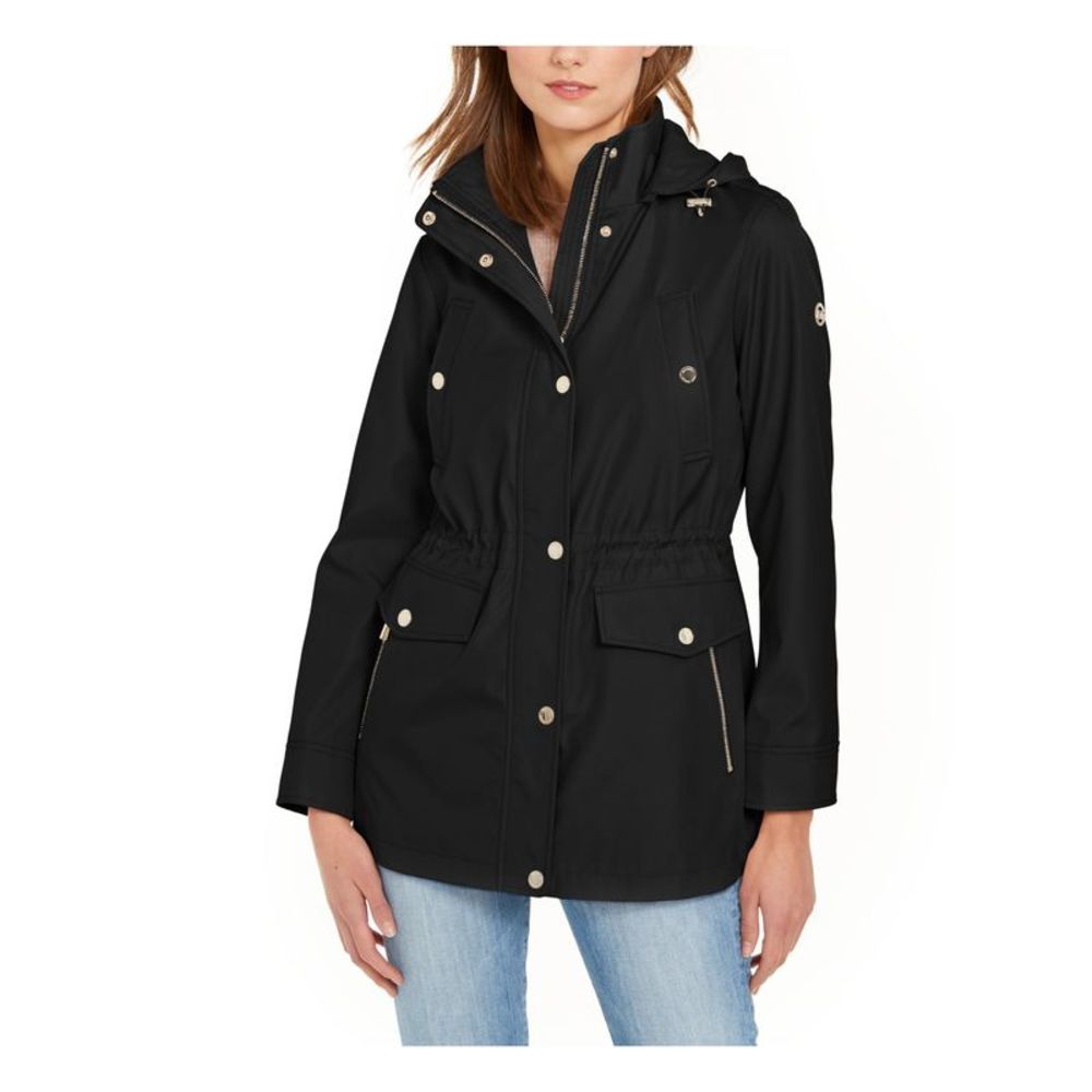Michael Kors Elegant Black Hooded Trench Coat